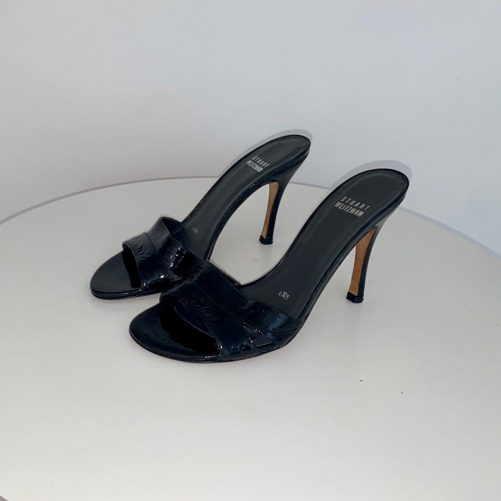 Stuart Weitzman Black Patent Leather Slip on Heel